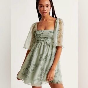 Abercrombie & Fitch Sheer Floral Sage Green Dress